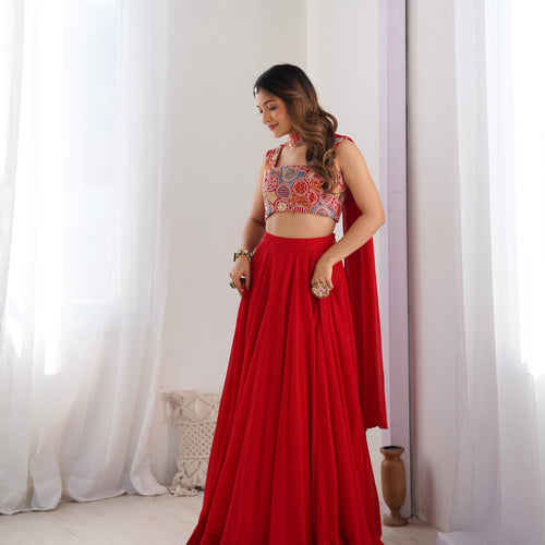 Red Color Embroidery Sequins work Georgette Lehenga Choli