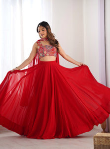 Red Color Embroidery Sequins work Georgette Lehenga Choli