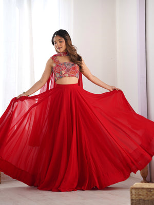 Red Color Embroidery Sequins work Georgette Lehenga Choli