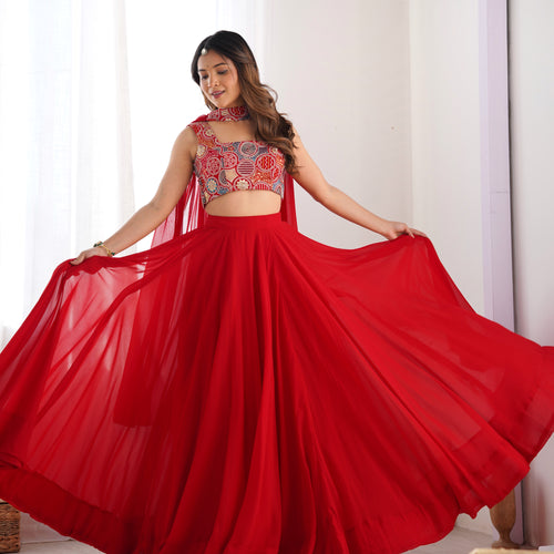 Red Color Embroidery Sequins work Georgette Lehenga Choli