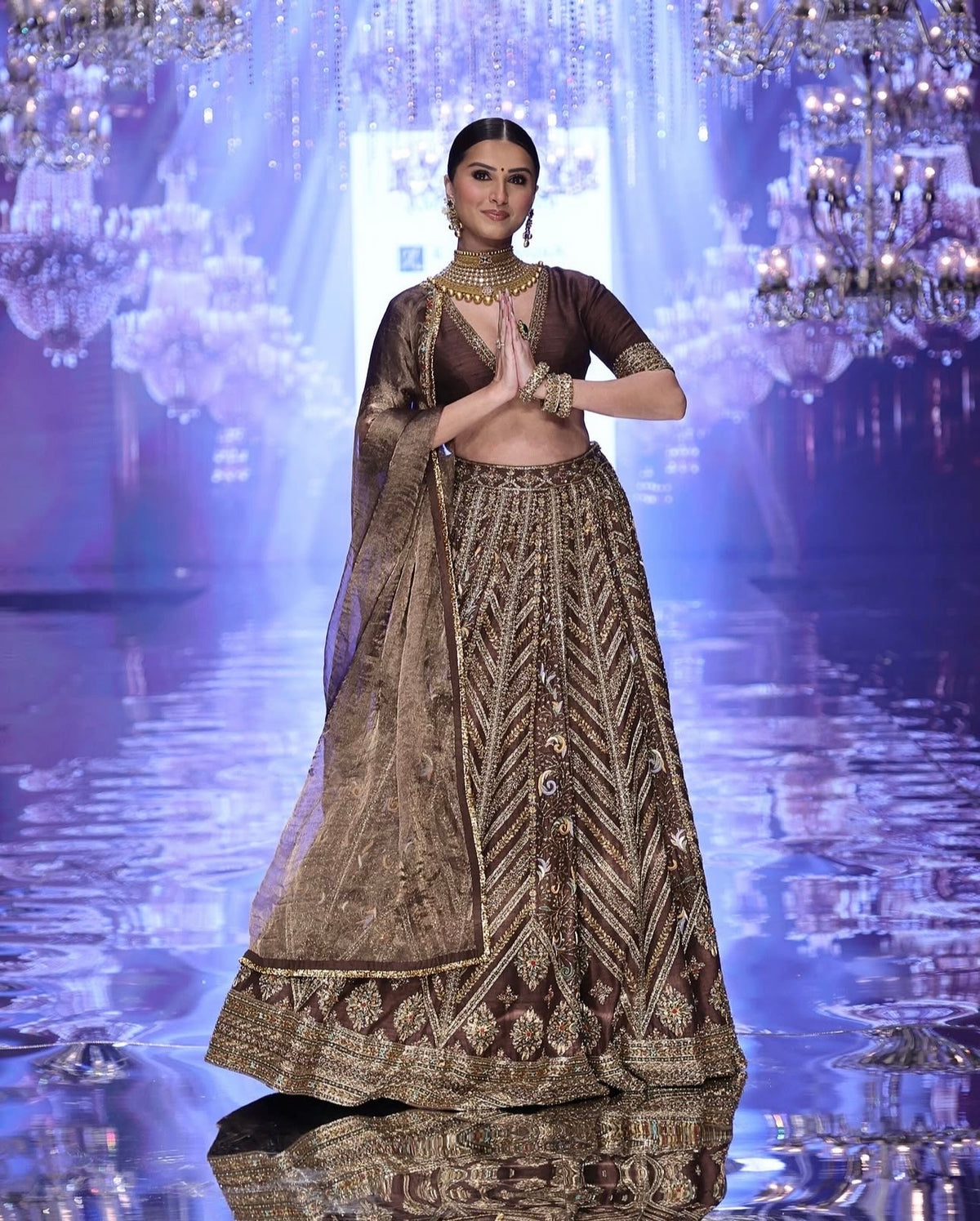 Chocolate Brown Sequin Embroidered Wedding Lehenga Choli