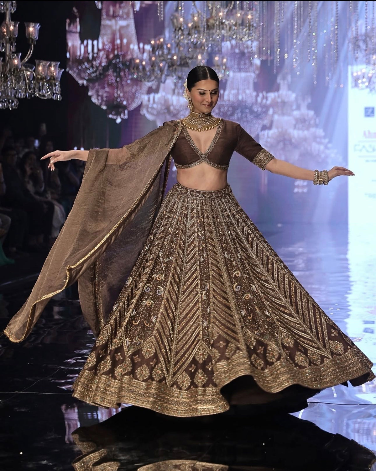 Chocolate Brown Sequin Embroidered Wedding Lehenga Choli