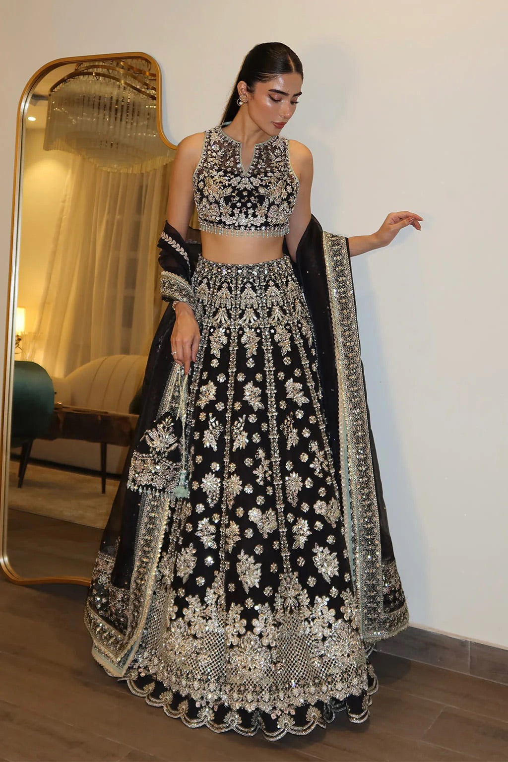 Black & Golden Heavy Sequins Wedding Lehenga Choli