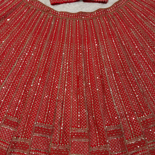 Red Color Heavy Sequence Work Designer Wedding Wear Lehenga