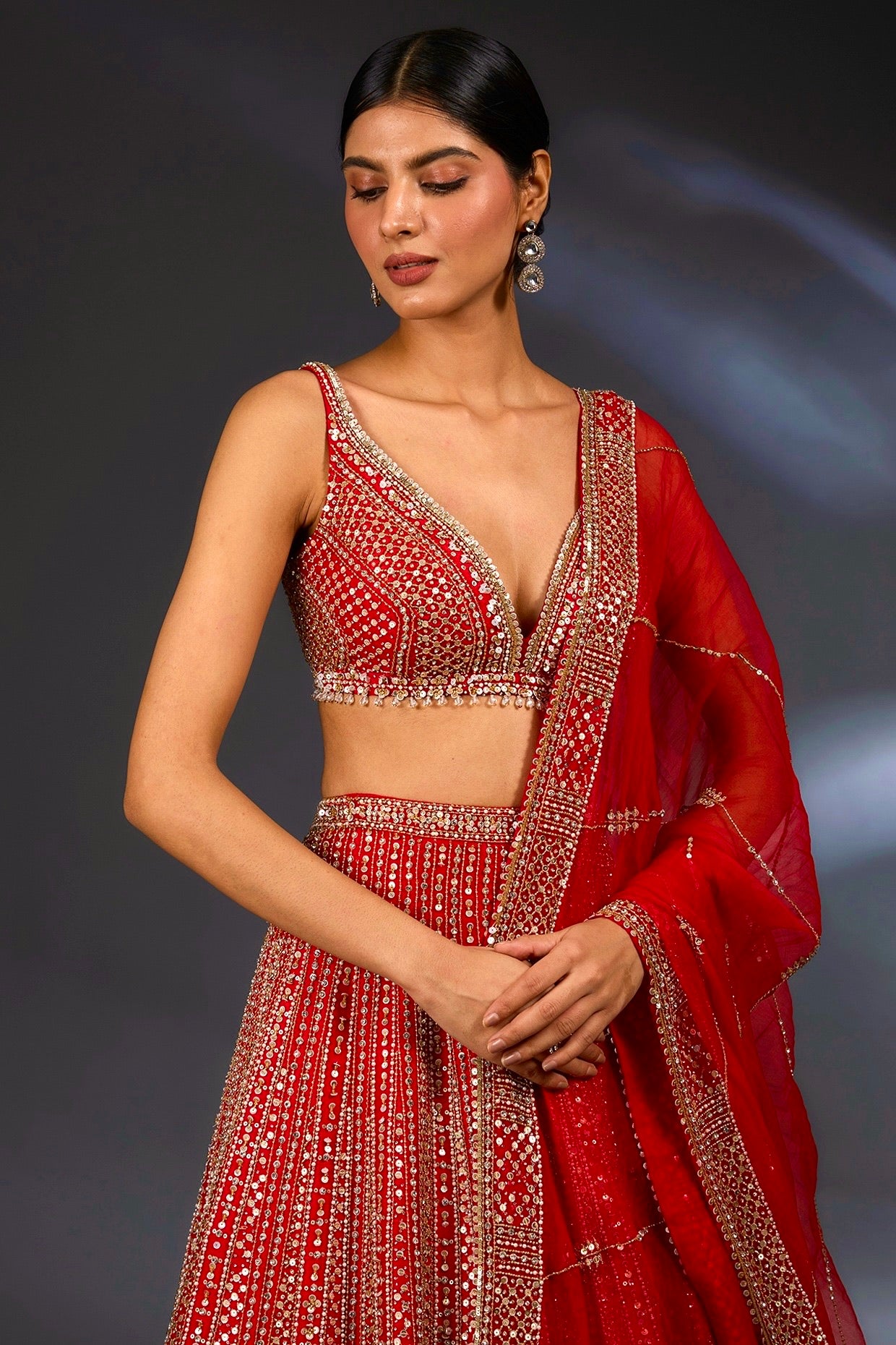 Red Color Heavy Sequence Work Designer Wedding Wear Lehenga