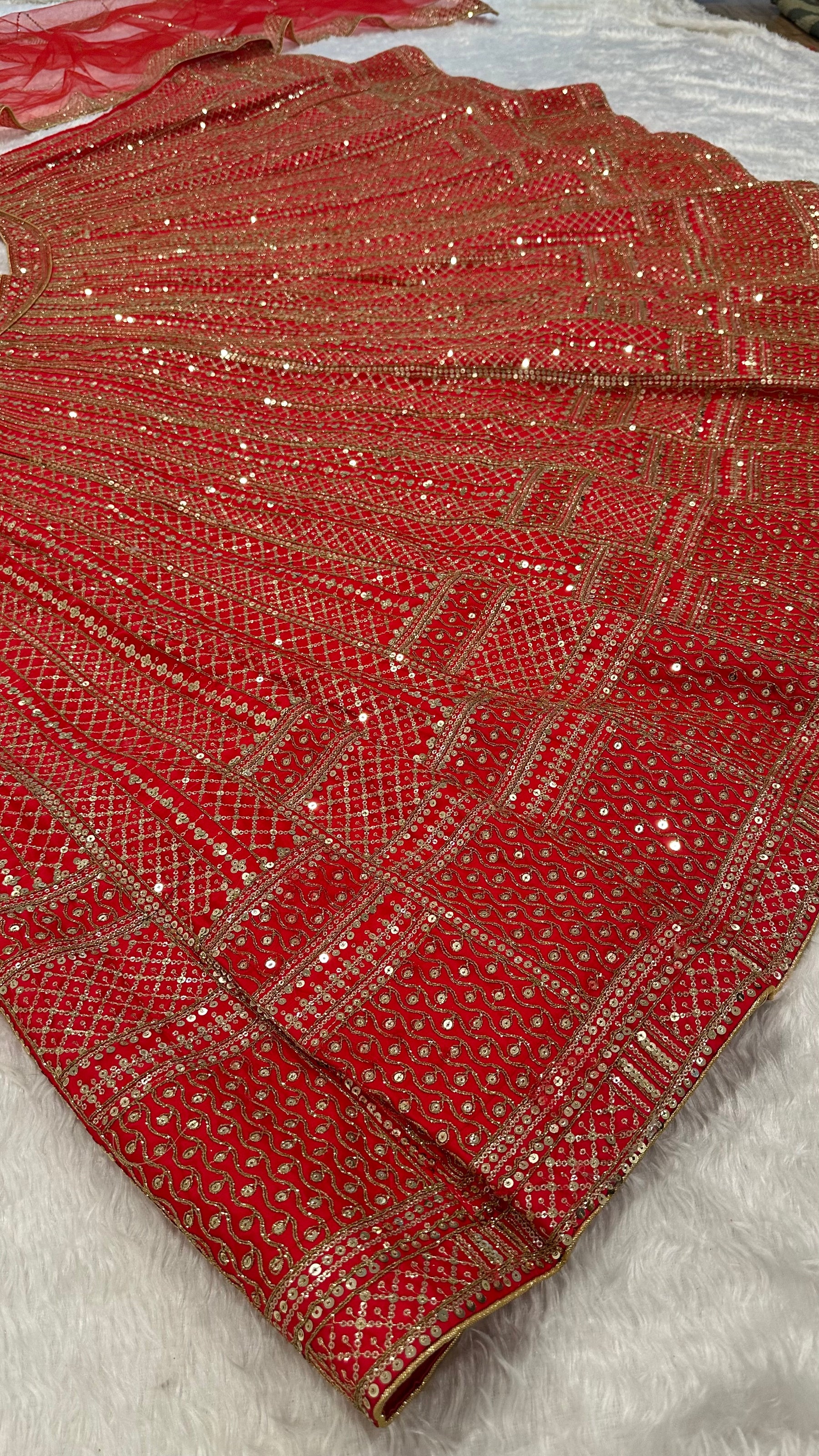Red Color Heavy Sequence Work Designer Wedding Wear Lehenga
