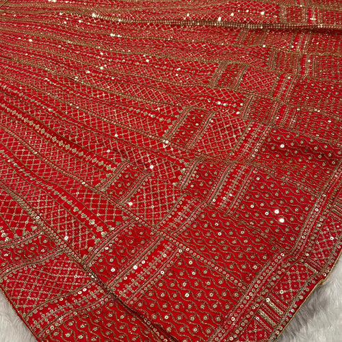 Red Color Heavy Sequence Work Designer Wedding Wear Lehenga