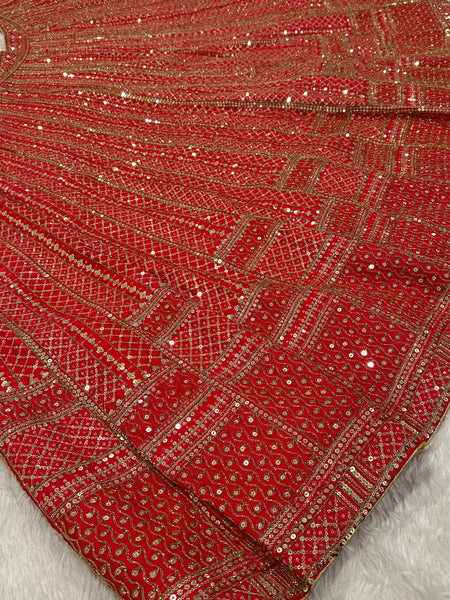 Red Color Heavy Sequence Work Designer Wedding Wear Lehenga
