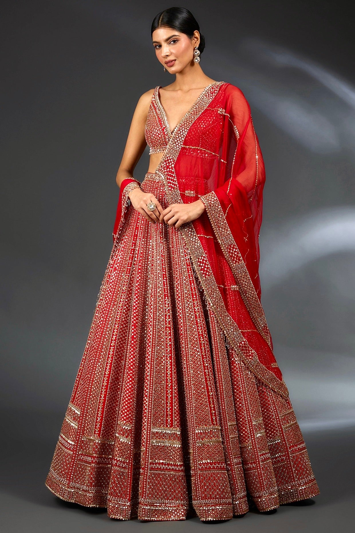 Red Color Heavy Sequence Work Designer Wedding Wear Lehenga