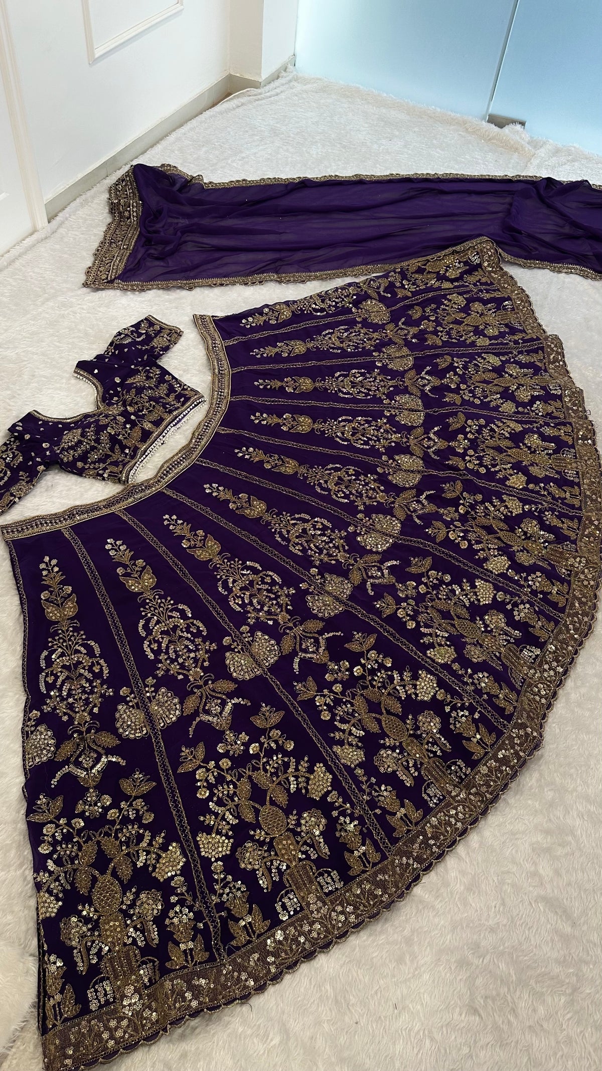 Royal Purple Sequins Wedding Lehenga Choli