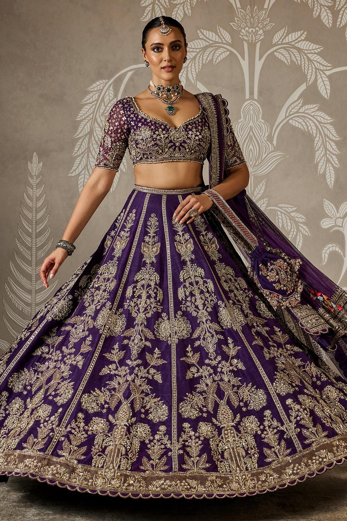 Royal Purple Sequins Wedding Lehenga Choli