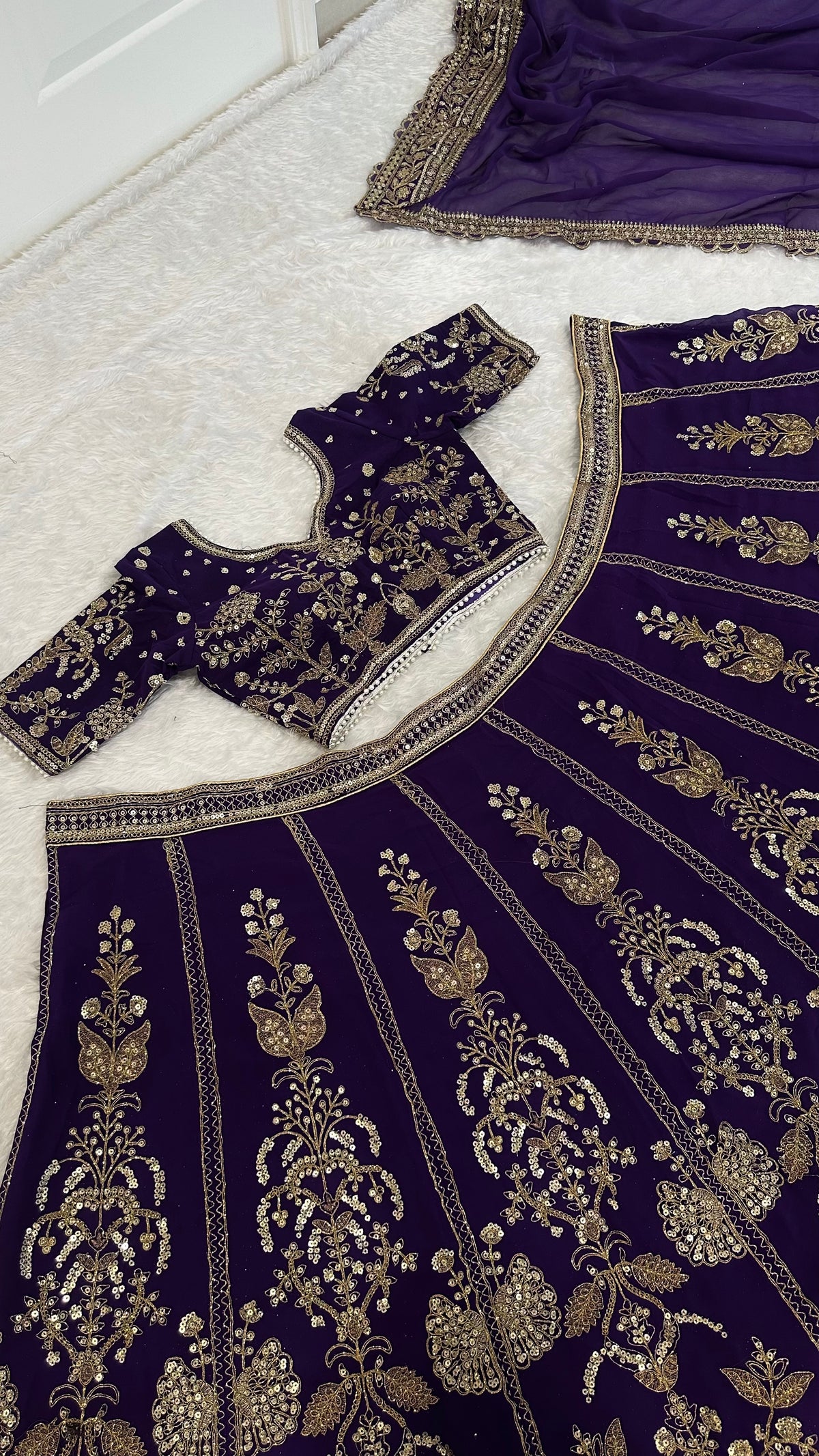 Royal Purple Sequins Wedding Lehenga Choli