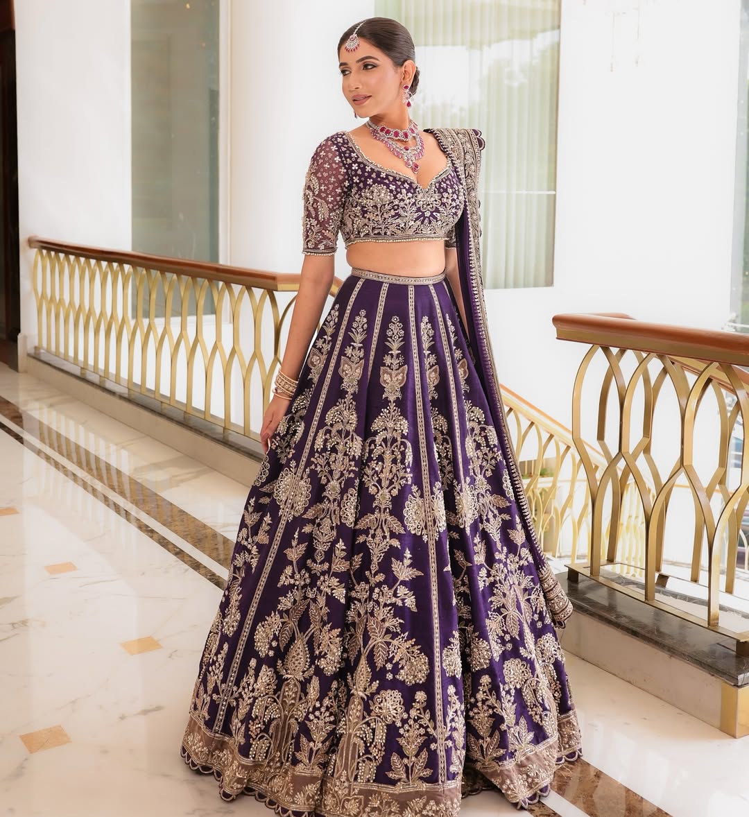 Royal Purple Sequins Wedding Lehenga Choli