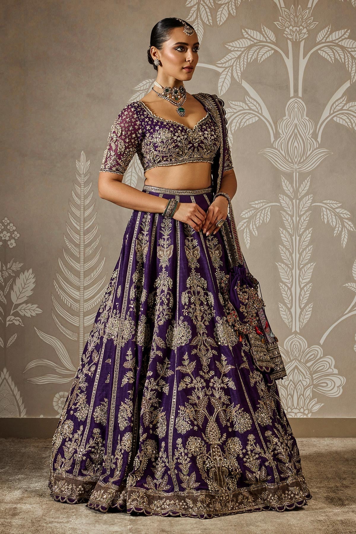 Royal Purple Sequins Wedding Lehenga Choli