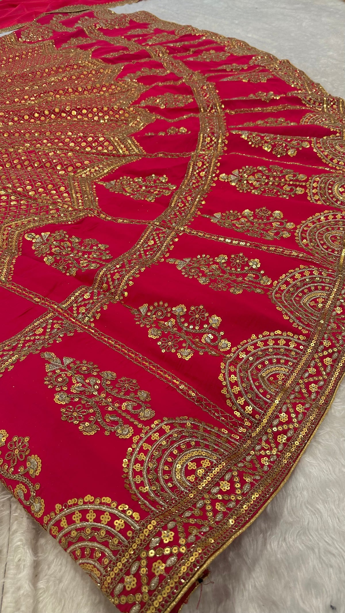 Ruby Red Embroidered Sequins Wedding Lehenga Choli