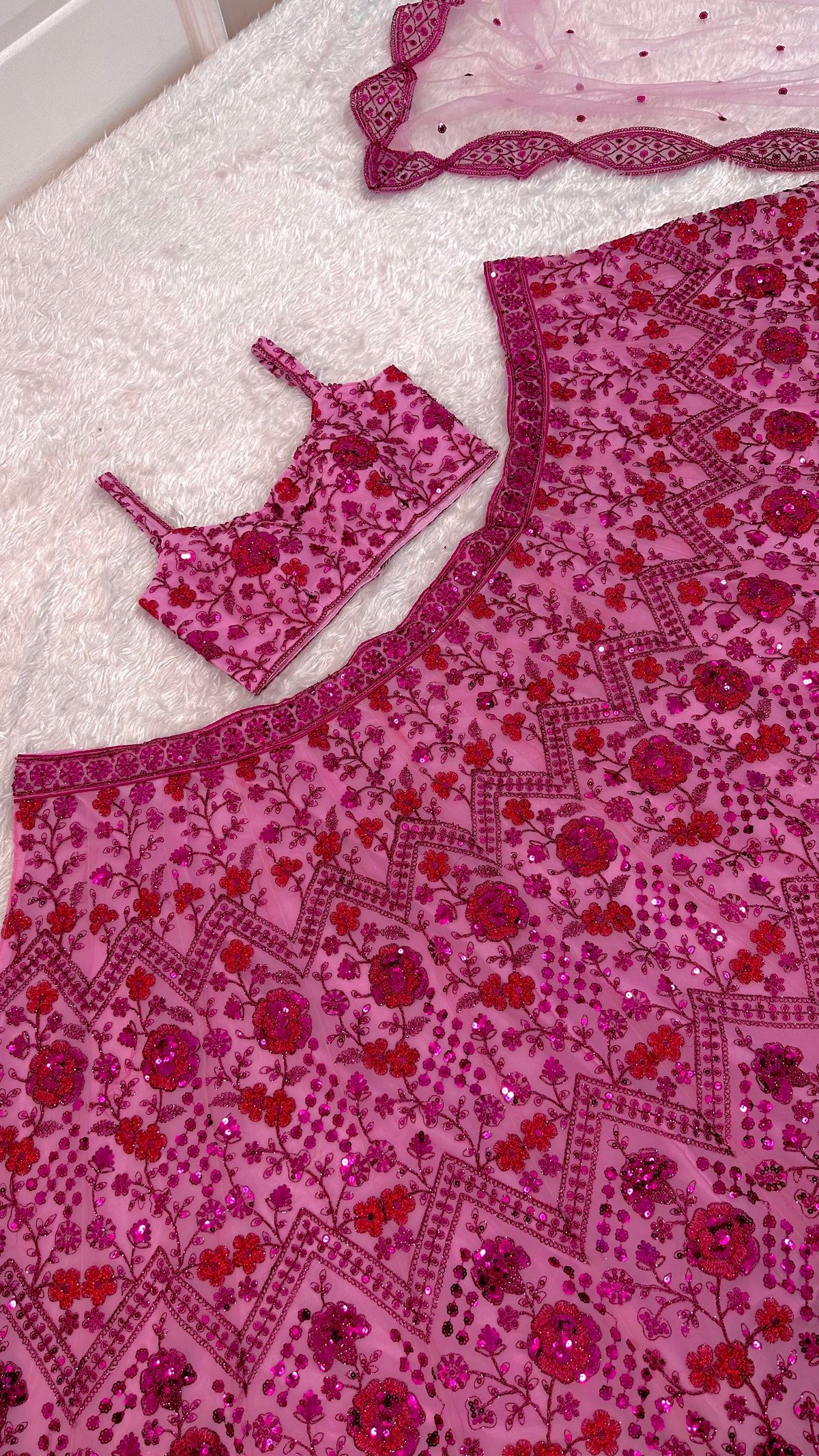 Blush Pink & Rani Pink Sequin Wedding Lehenga Choli