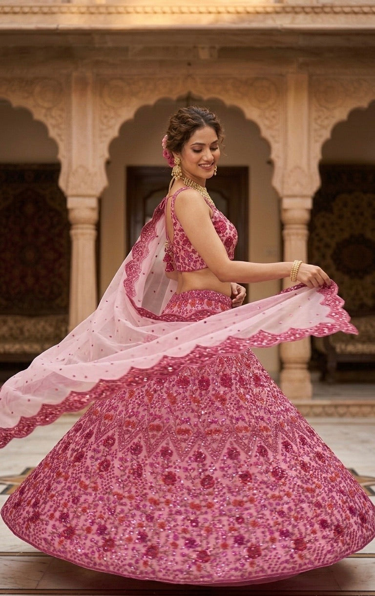 Blush Pink & Rani Pink Sequin Wedding Lehenga Choli