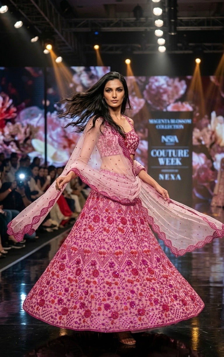 Blush Pink & Rani Pink Sequin Wedding Lehenga Choli
