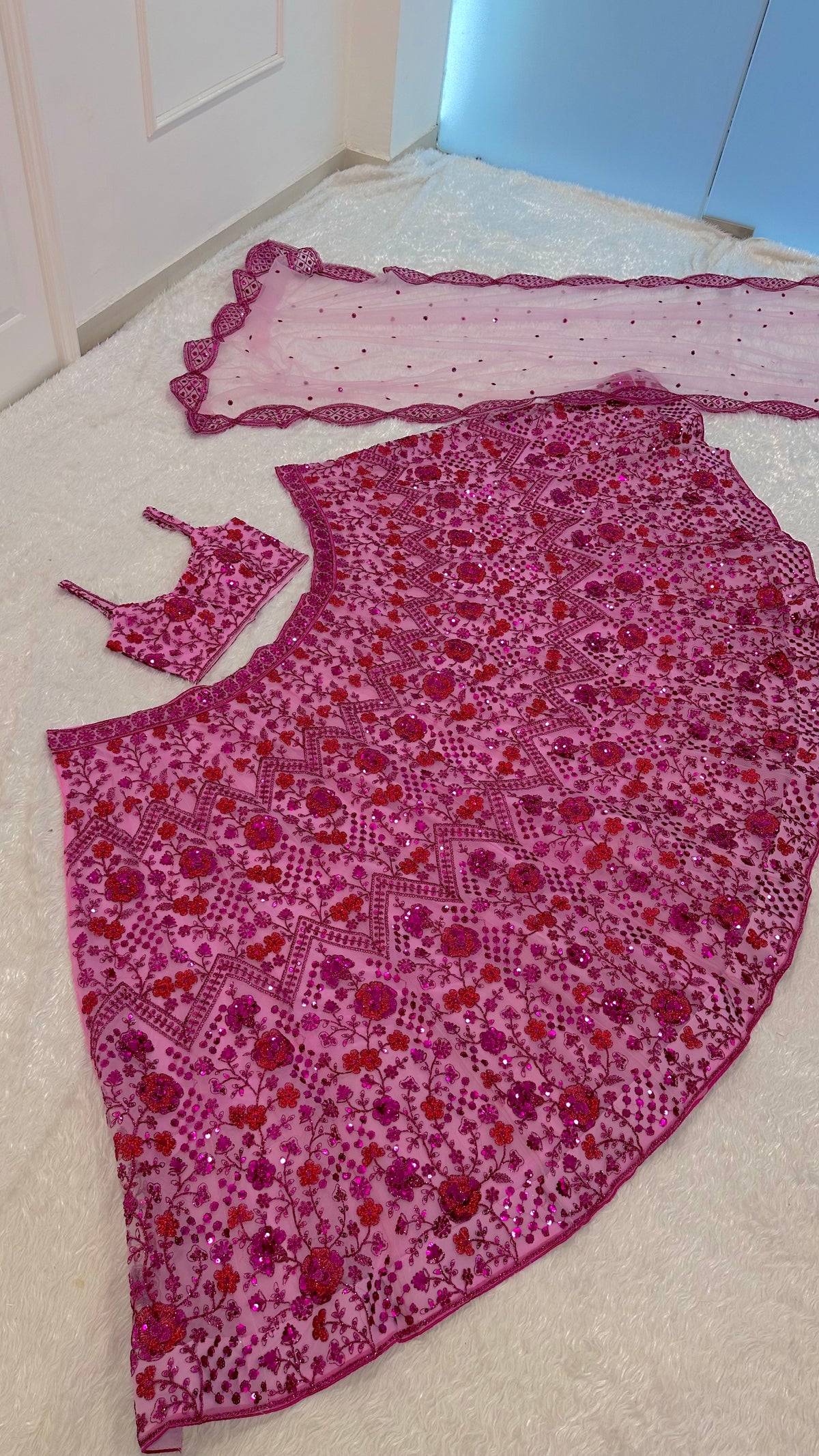 Blush Pink & Rani Pink Sequin Wedding Lehenga Choli