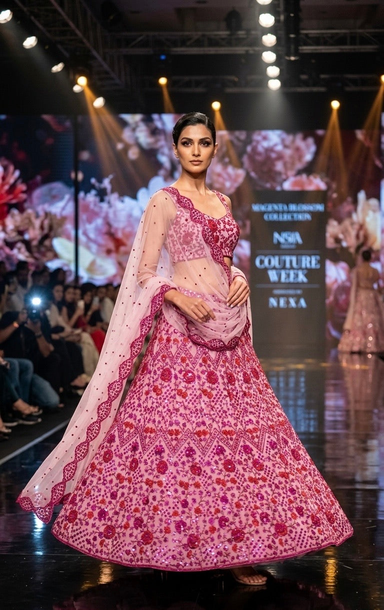 Blush Pink & Rani Pink Sequin Wedding Lehenga Choli