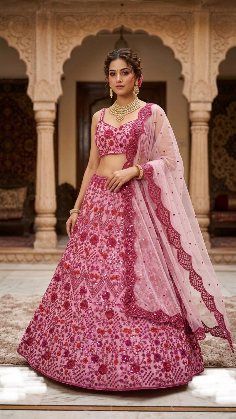 Blush Pink & Rani Pink Sequin Wedding Lehenga Choli
