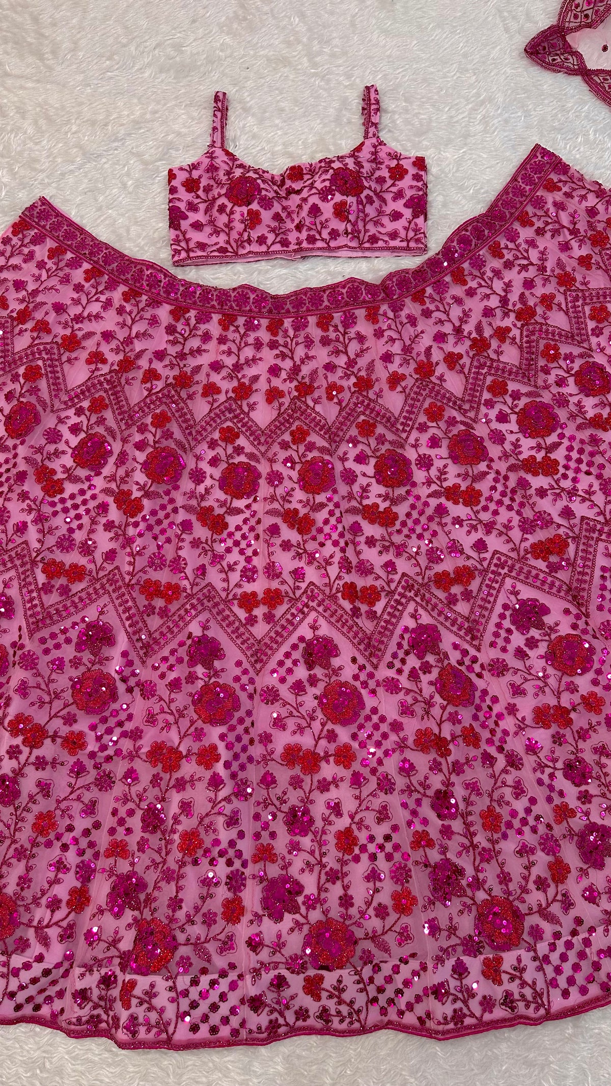 Blush Pink & Rani Pink Sequin Wedding Lehenga Choli