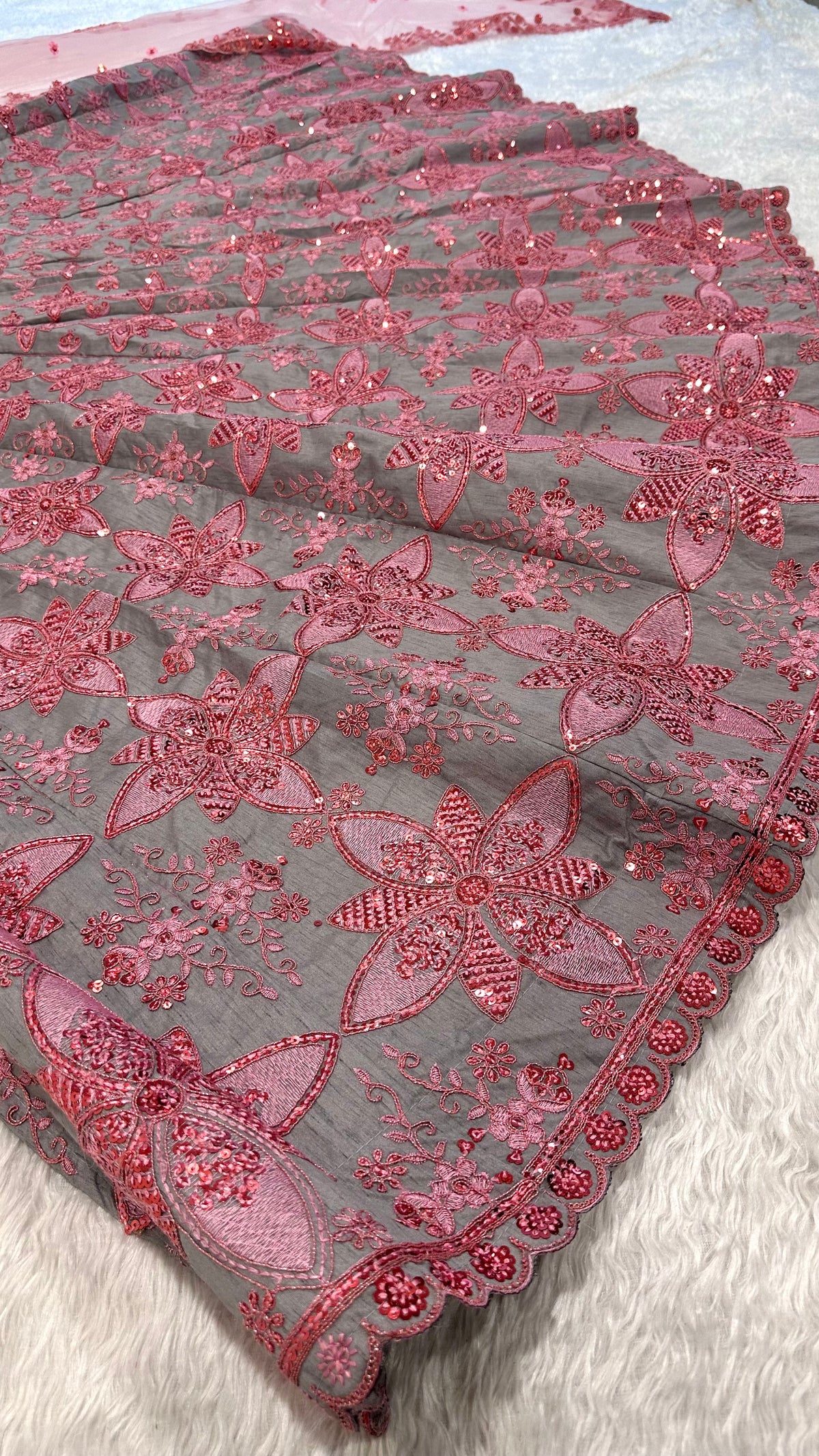Grey & Dusty Rose Pink Sequin Embroidered Lehenga Choli