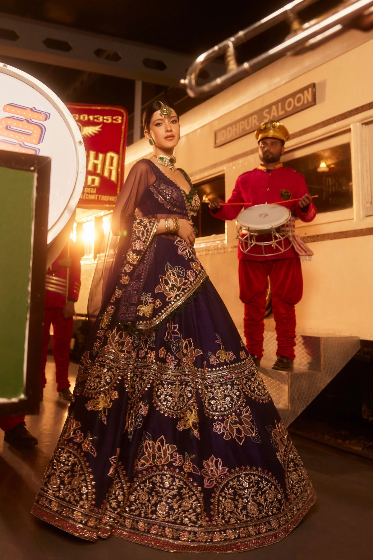 Deep Violet Sequins Thread Wedding Lehenga Choli