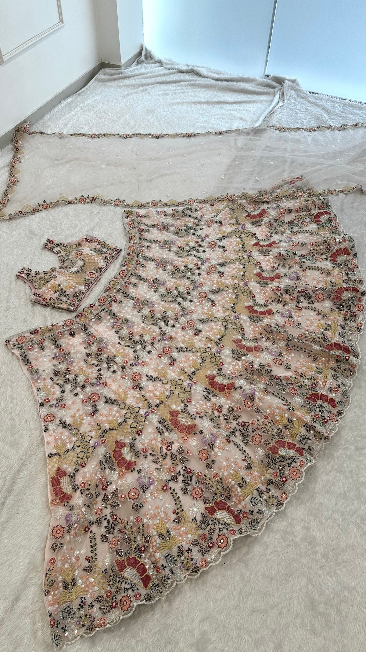 Dusty Rose Floral Embroidered Wedding Lehenga Choli