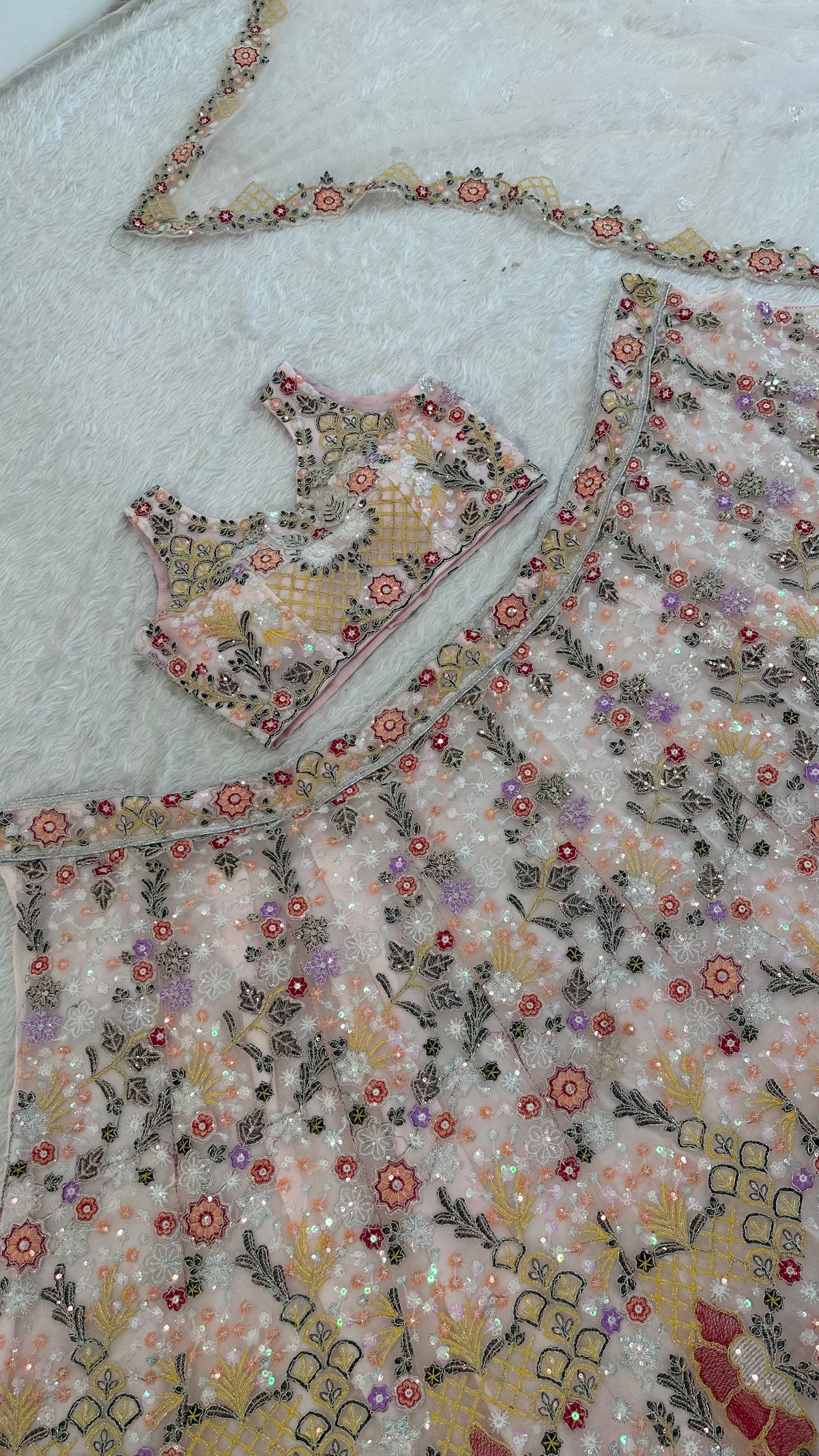 Dusty Rose Floral Embroidered Wedding Lehenga Choli
