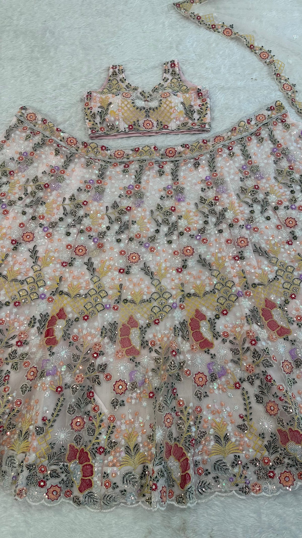 Dusty Rose Floral Embroidered Wedding Lehenga Choli