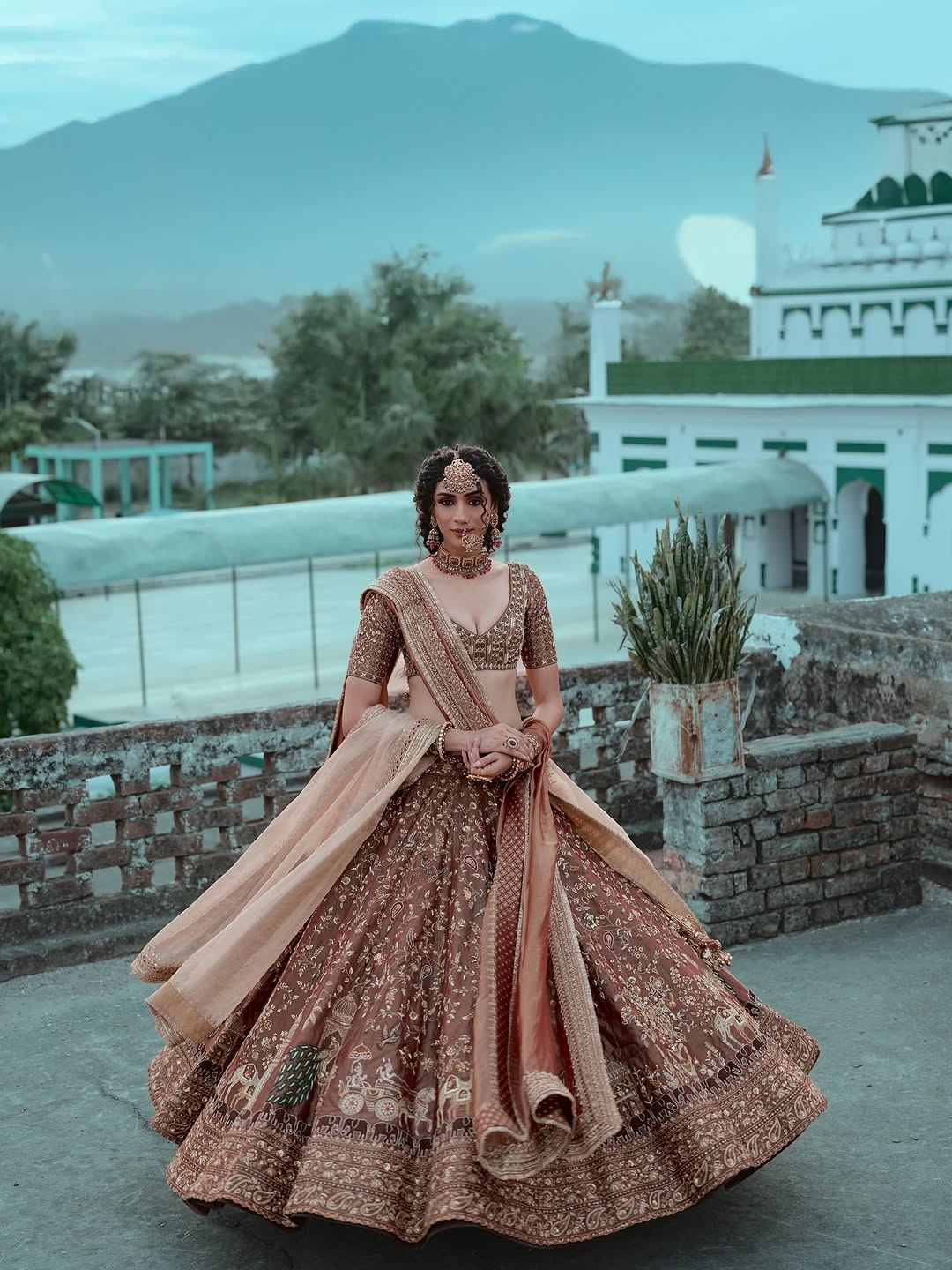 Dusty Rose Brown Bridal Embroidered Sequins Lehenga Choli