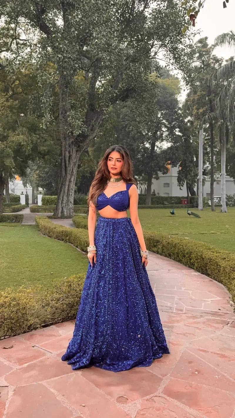 Royal Blue Embroidered Sequin Wedding Lehenga Choli
