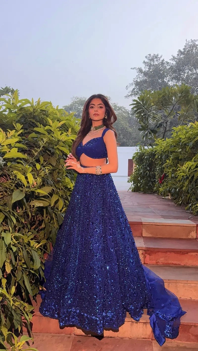 Royal Blue Embroidered Sequin Wedding Lehenga Choli