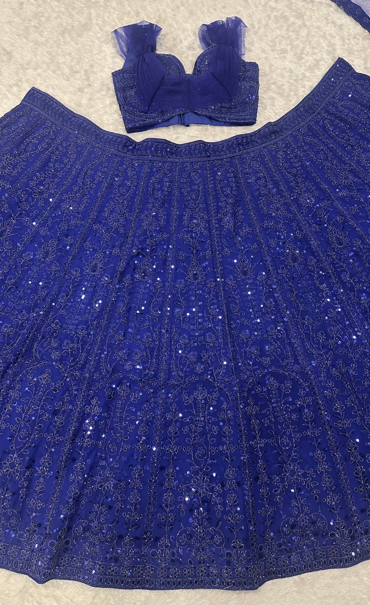 Royal Blue Embroidered Sequin Wedding Lehenga Choli