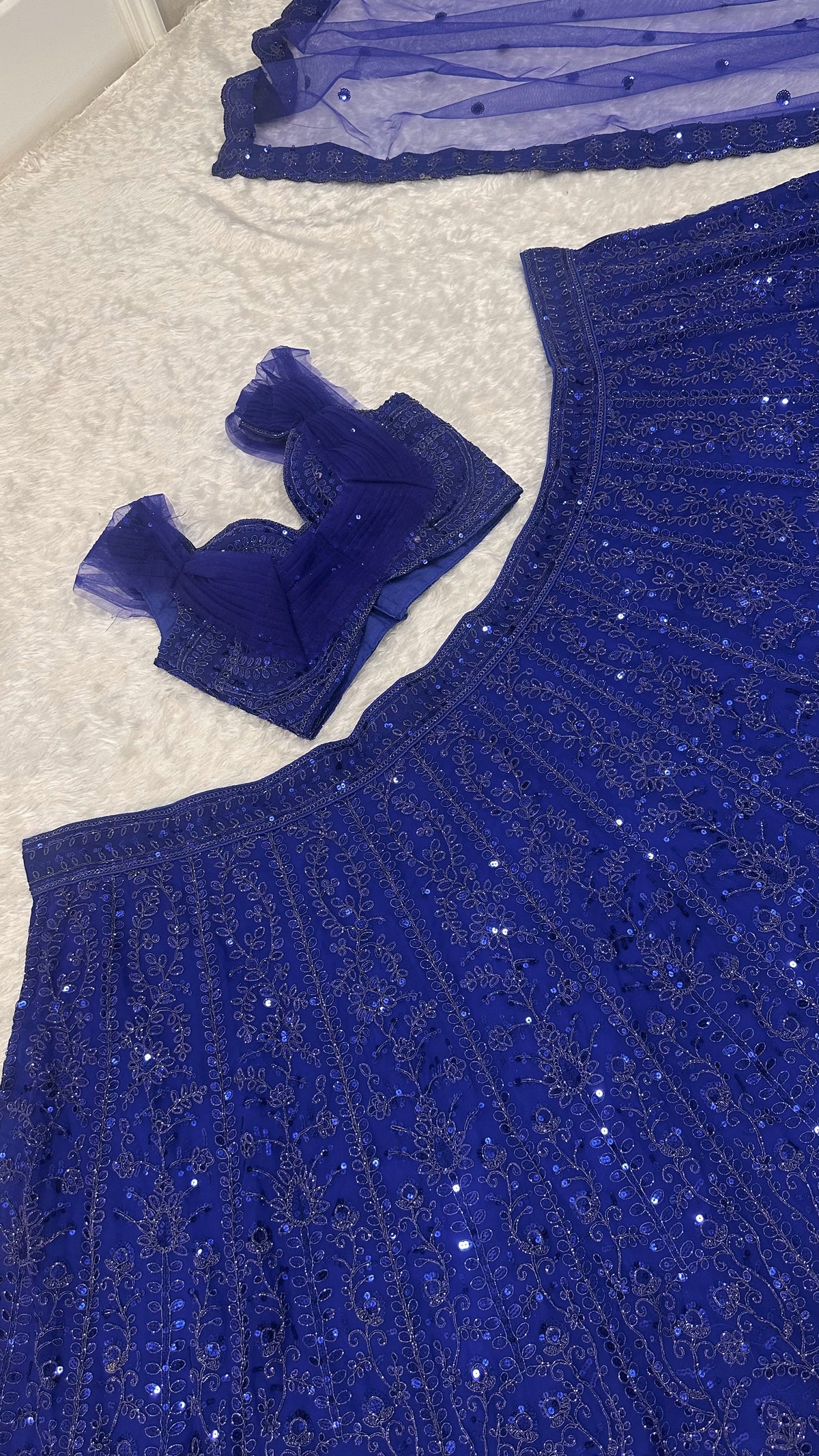 Royal Blue Embroidered Sequin Wedding Lehenga Choli