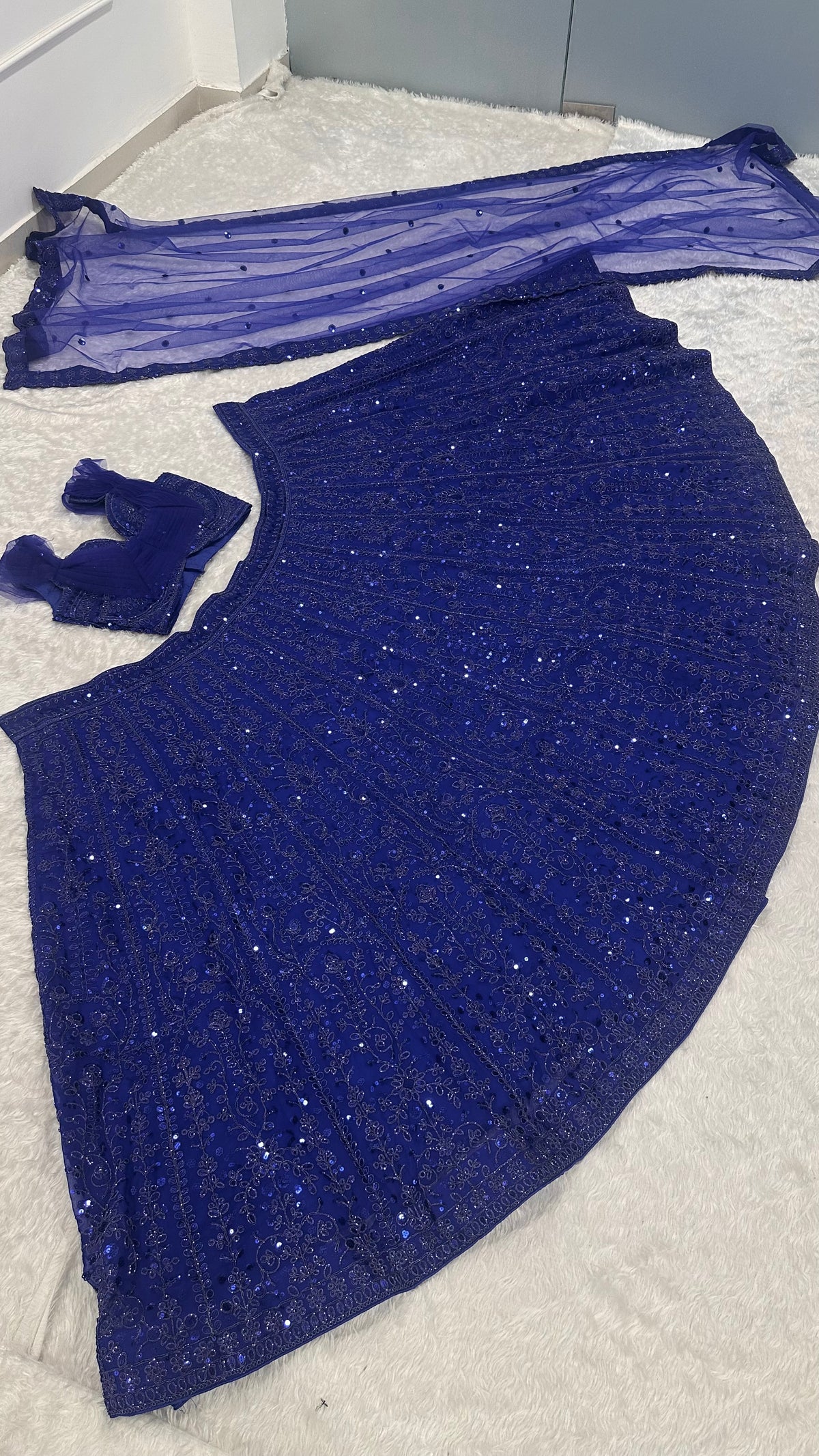 Royal Blue Embroidered Sequin Wedding Lehenga Choli