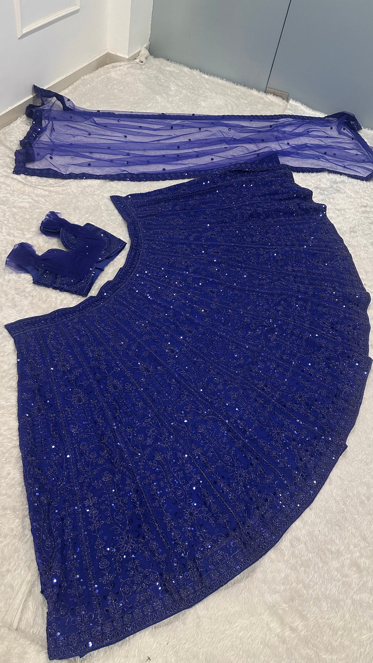 Royal Blue Embroidered Sequin Wedding Lehenga Choli