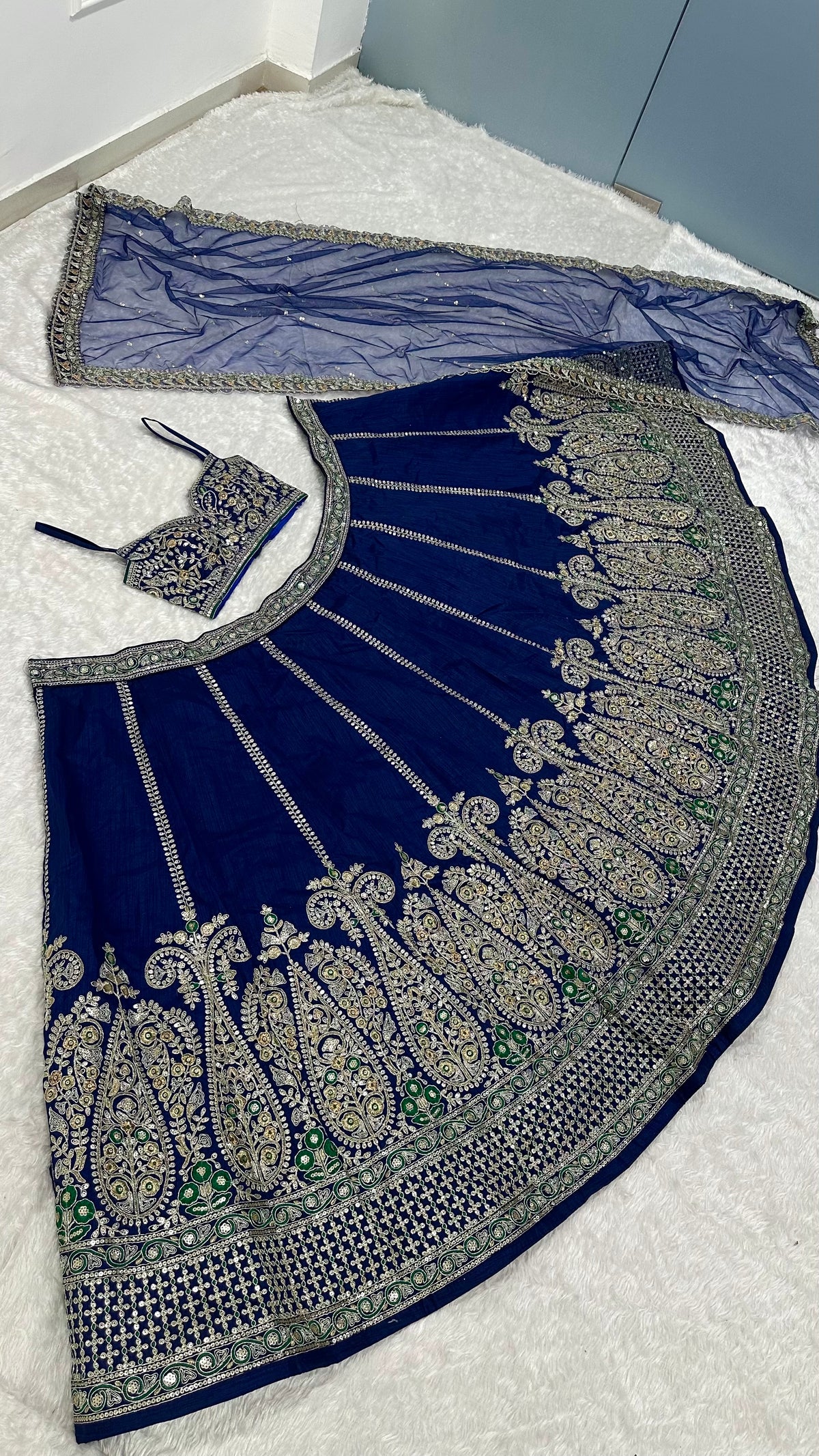 Navy Blue Heavy Sequins Wedding Lehenga Choli