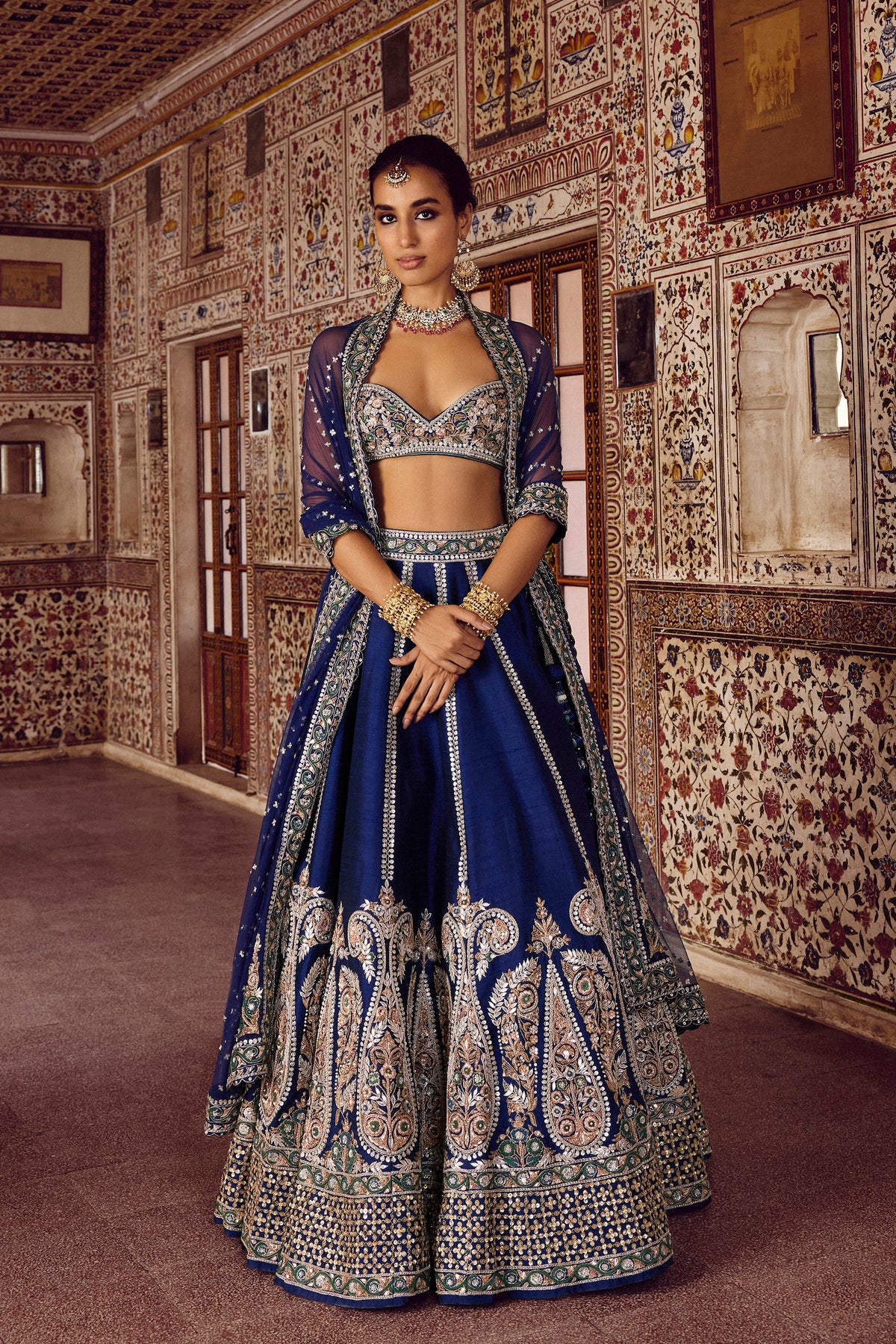 Navy Blue Heavy Sequins Wedding Lehenga Choli