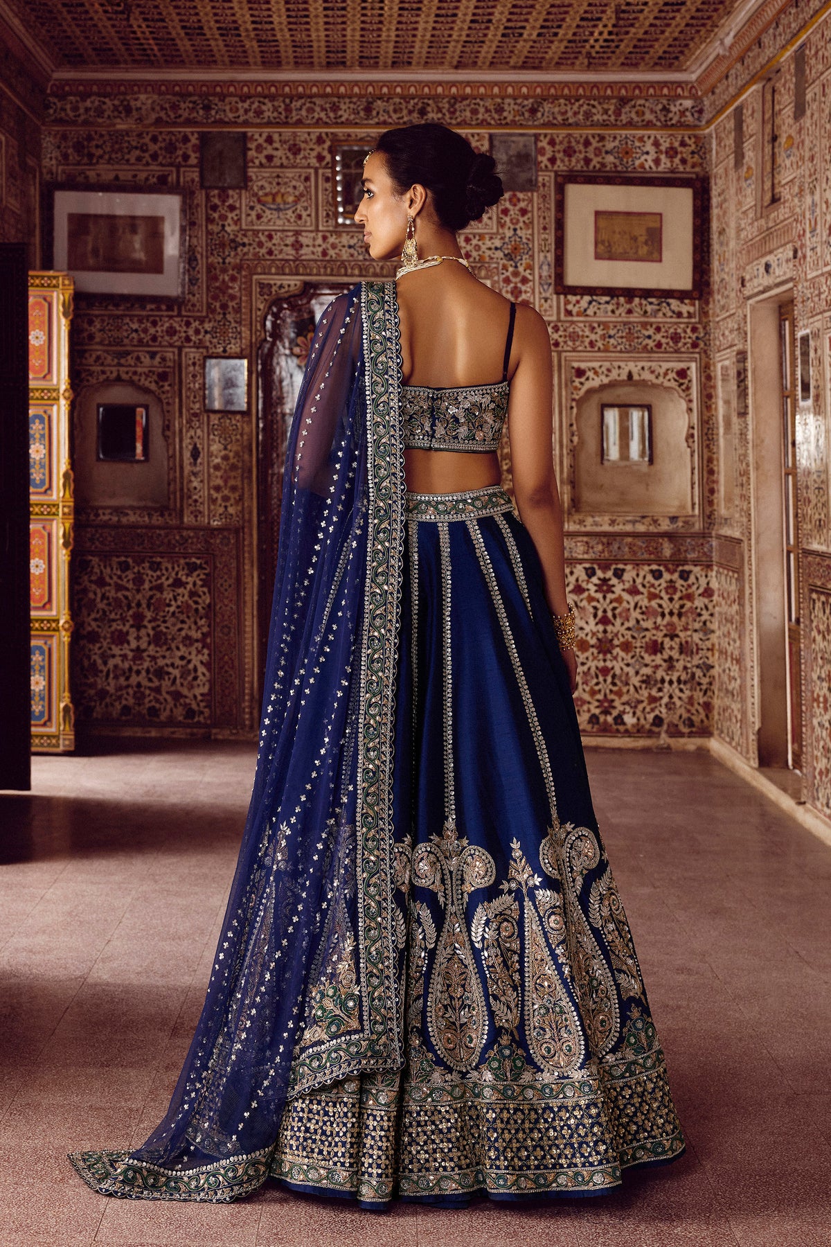 Navy Blue Heavy Sequins Wedding Lehenga Choli