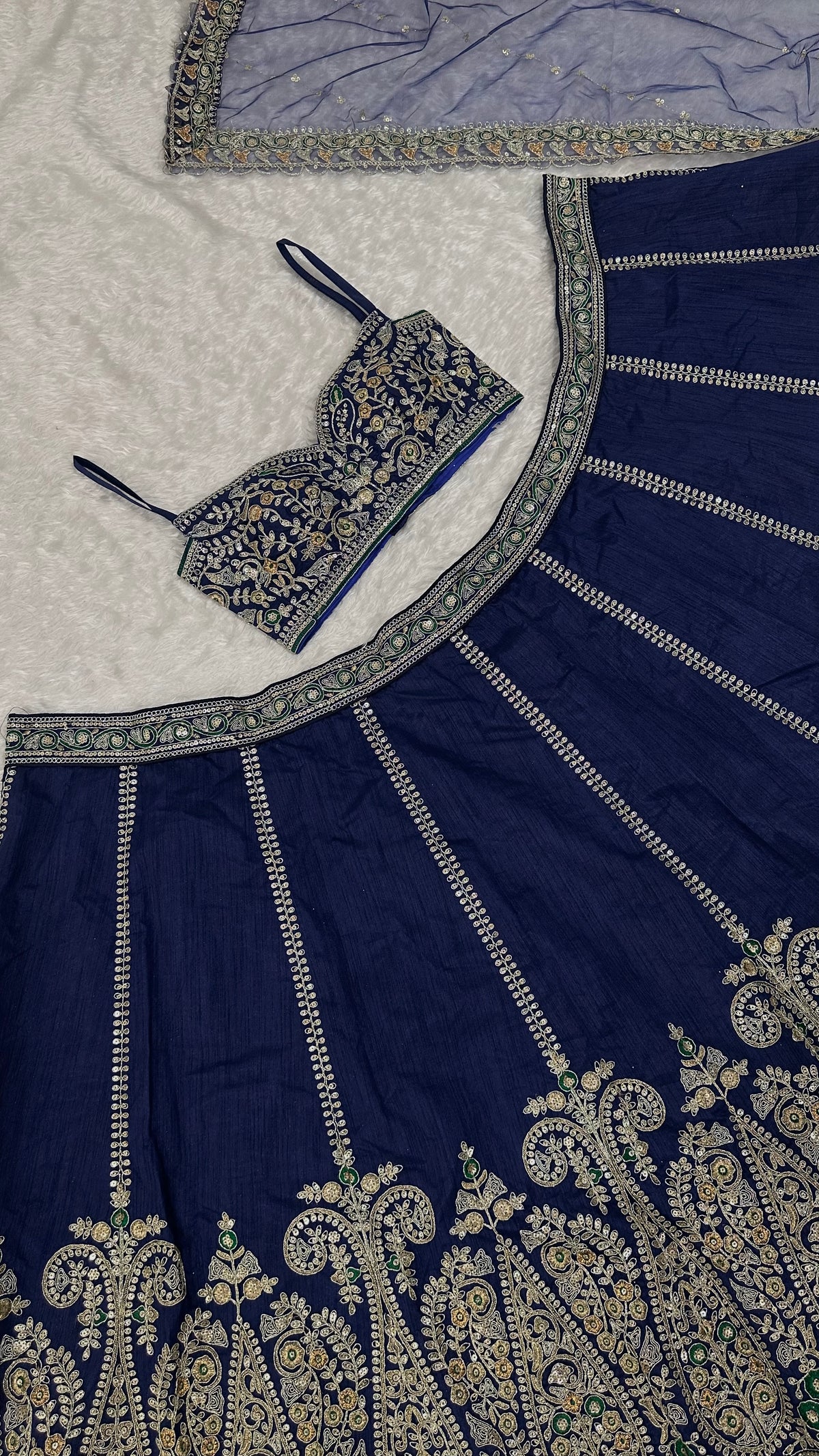 Navy Blue Heavy Sequins Wedding Lehenga Choli