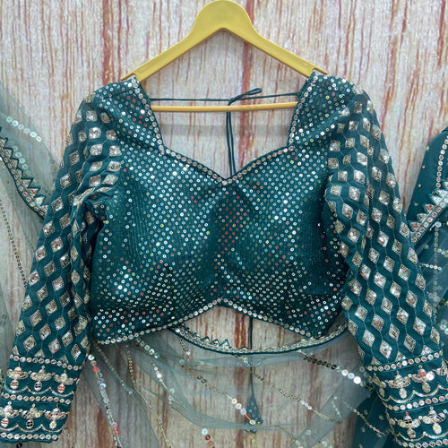 Green Color Heavy Embroidered Designer Trendy Georgette Lehenga Choli