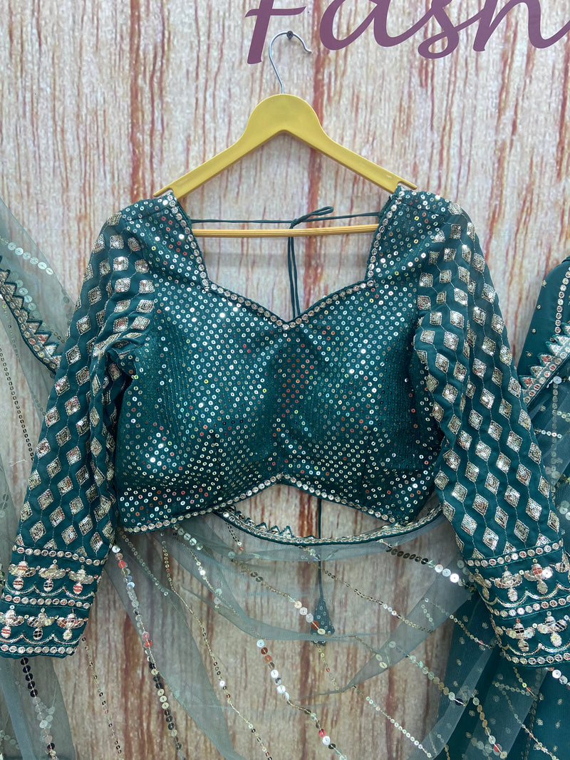 Green Color Heavy Embroidered Designer Trendy Georgette Lehenga Choli