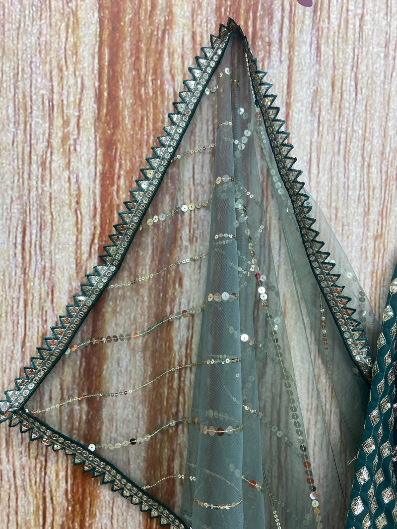Green Color Heavy Embroidered Designer Trendy Georgette Lehenga Choli