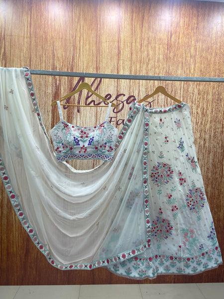 White Color Georgette Sequins Work Designer Lehenga Choli