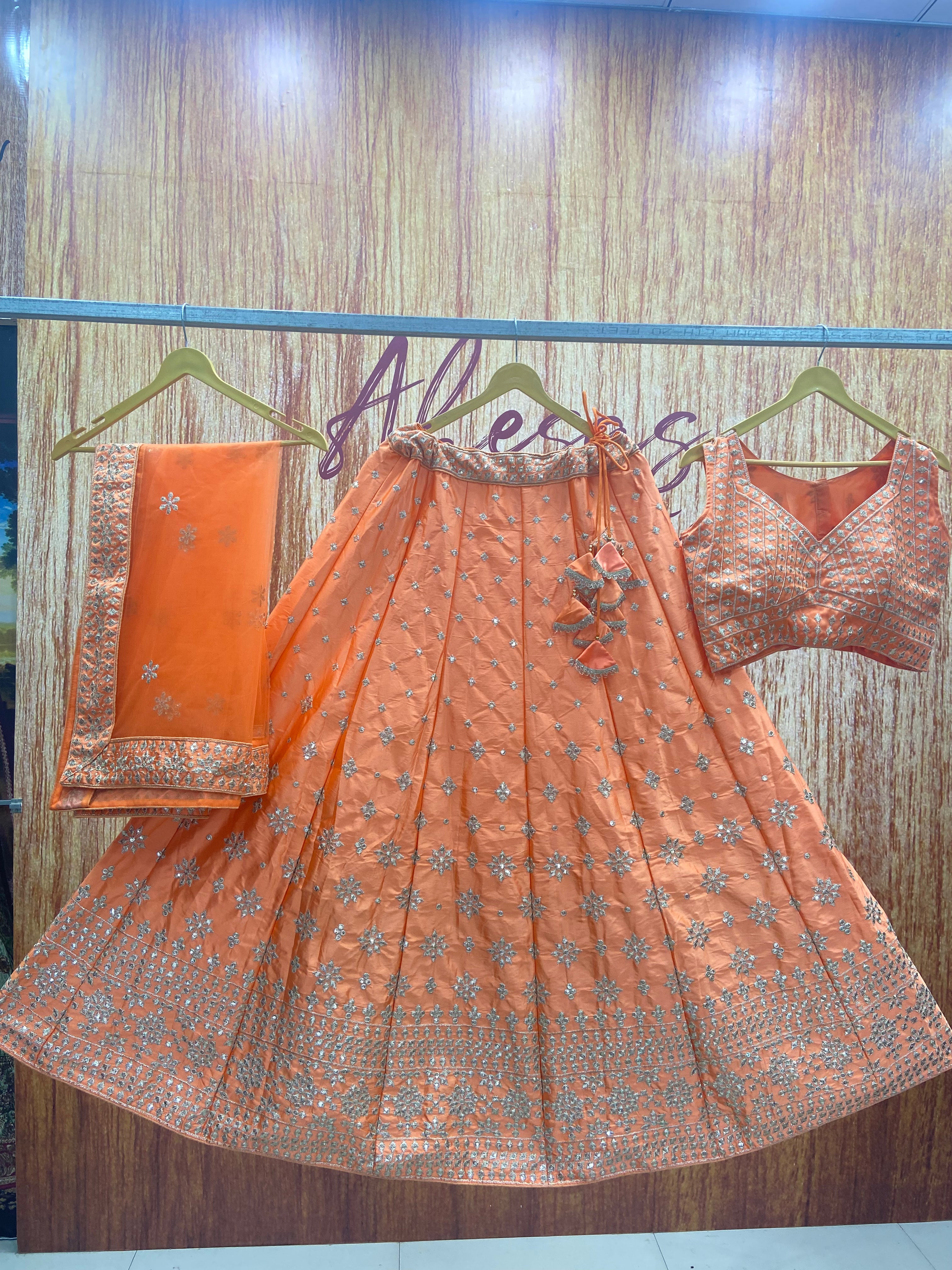 Orange Color Trendy Designer sequins embroidery Work Wedding Wear Lehenga Choli