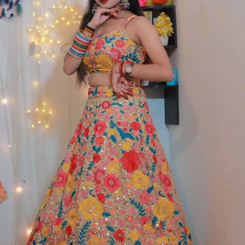 Floral Designer Trendy Party Wear Heavy Sequins Embroidery Lehenga Choli