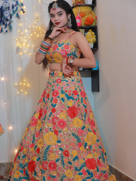 Floral Designer Trendy Party Wear Heavy Sequins Embroidery Lehenga Choli