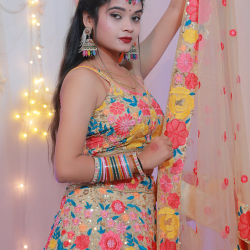 Floral Designer Trendy Party Wear Heavy Sequins Embroidery Lehenga Choli